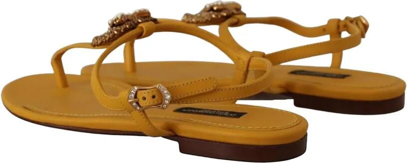 Dolce & Gabbana Devotion verfraaide leren sandalen Geel - Foto 3