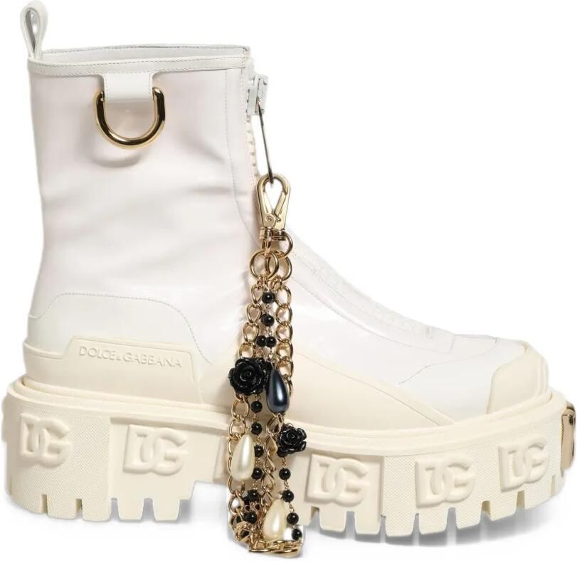 Dolce & Gabbana DG logo-plaque charm-detail ankle boots Wit