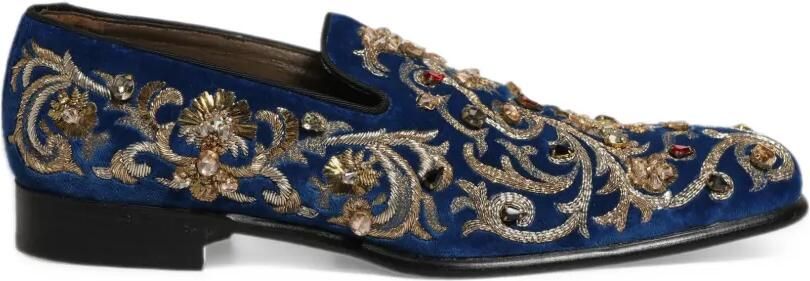 Dolce & Gabbana embellished velvet-texture loafers Blauw