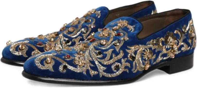 Dolce & Gabbana embellished velvet-texture loafers Blauw - Foto 4