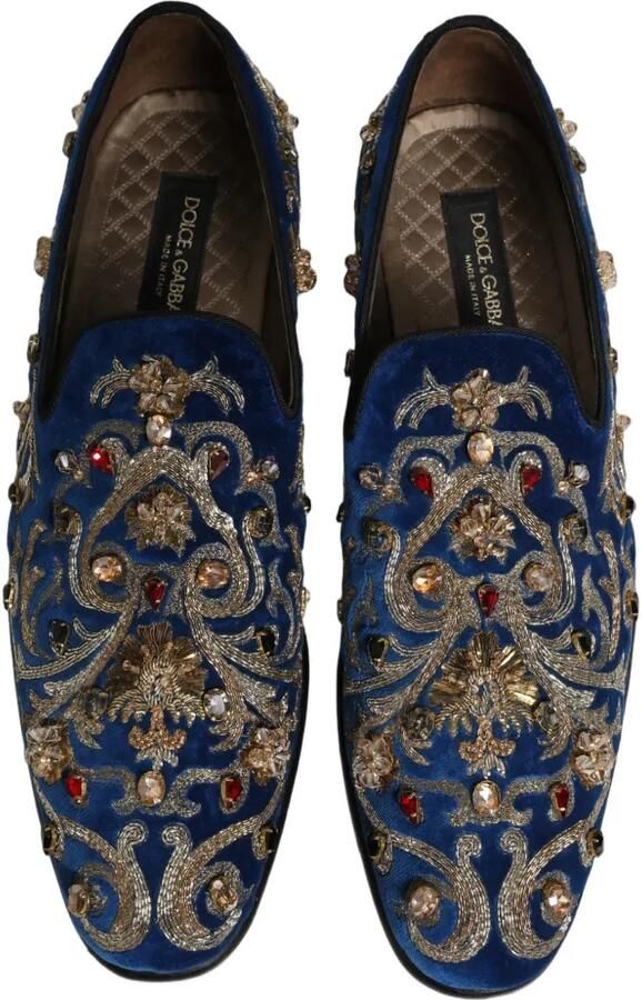 Dolce & Gabbana embellished velvet-texture loafers Blauw - Foto 2