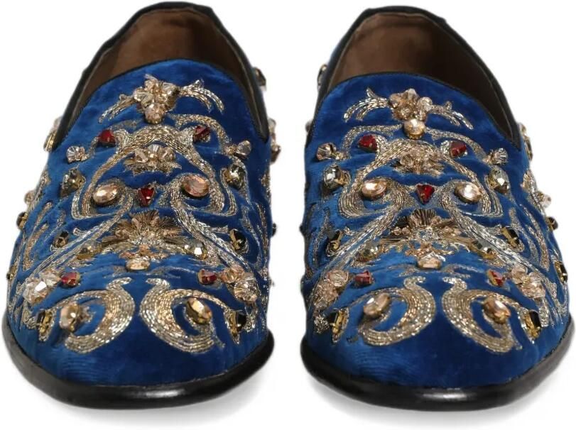 Dolce & Gabbana embellished velvet-texture loafers Blauw - Foto 3