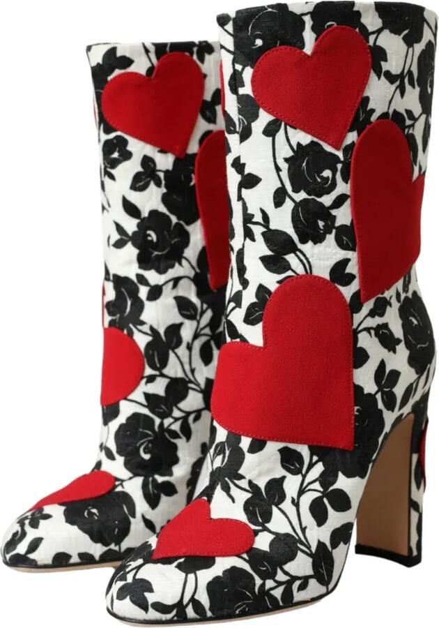 Dolce & Gabbana Enkellaarzen met bloemenprint en hartapplicatie Wit - Foto 2