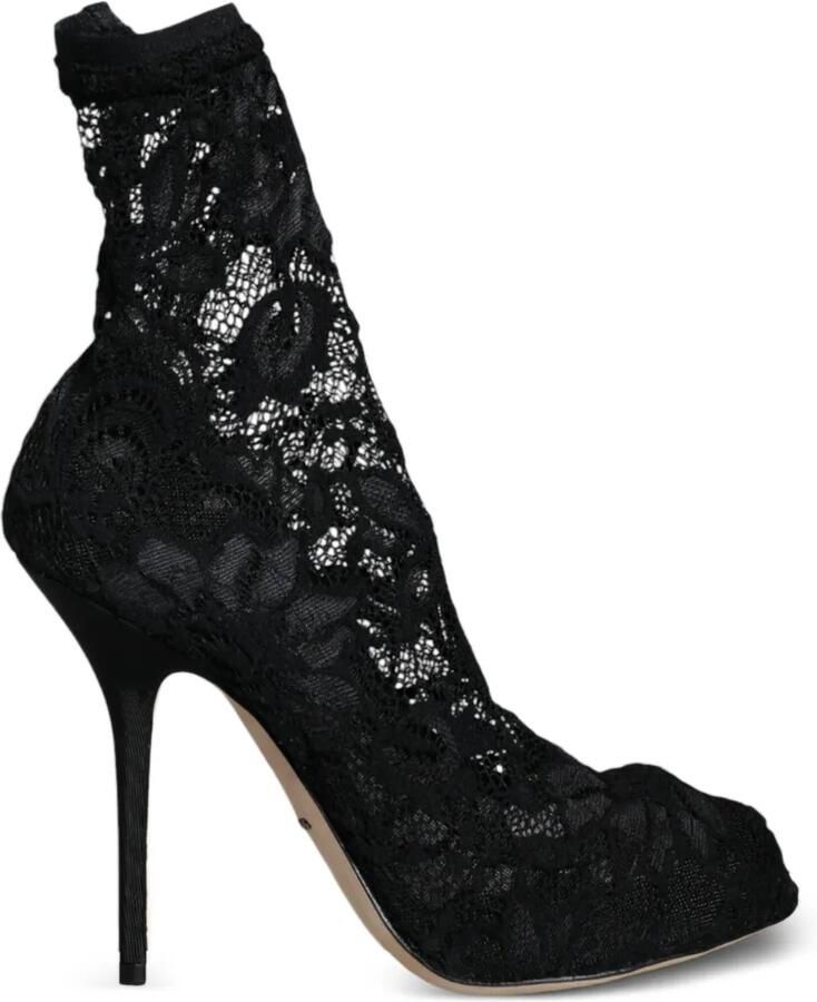 Dolce & Gabbana Enkellaarzen met open neus en kant Zwart