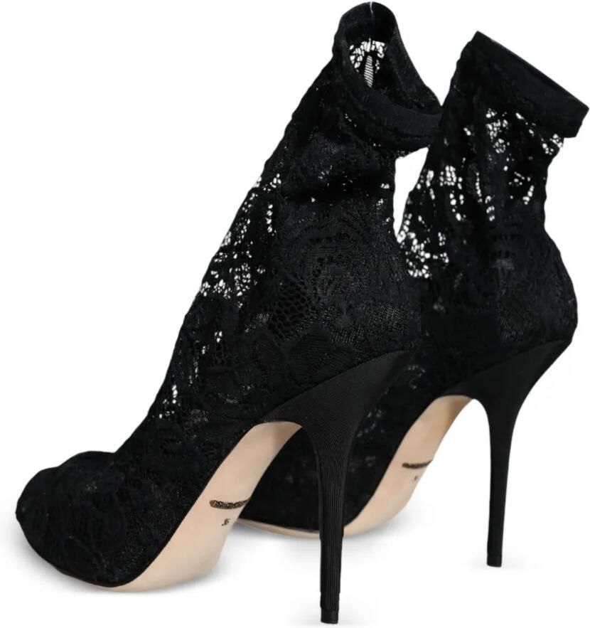 Dolce & Gabbana Enkellaarzen met open neus en kant Zwart - Foto 2