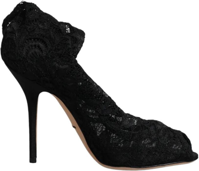 Dolce & Gabbana Enkellaarzen met open neus en kant Zwart