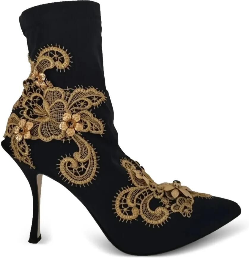 Dolce & Gabbana Enkellaarzen verfraaid met kristallen en kant Zwart
