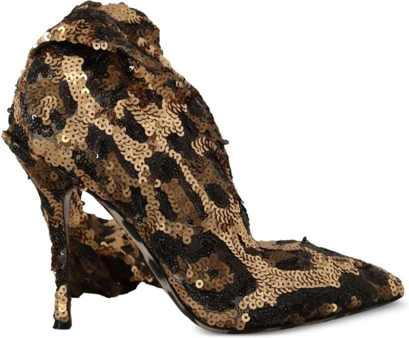 Dolce & Gabbana Enkellaarzen verfraaid met pailletten en luipaardprint Zwart