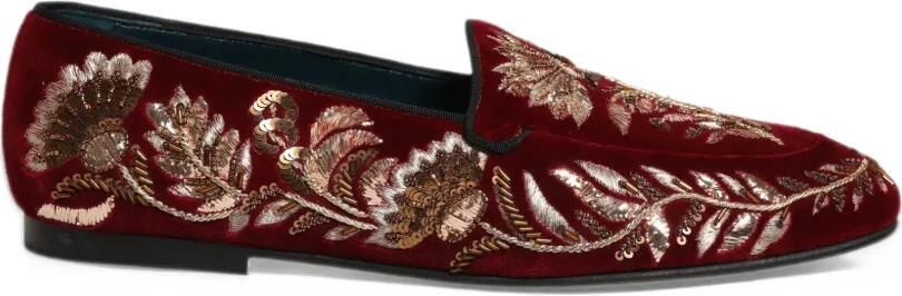 Dolce & Gabbana floral-embroidered velvet loafers Rood