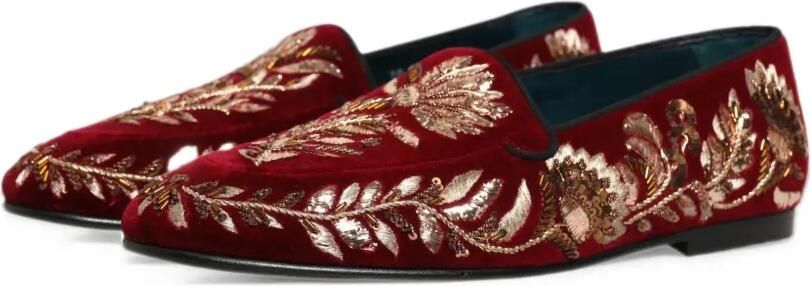 Dolce & Gabbana floral-embroidered velvet loafers Rood - Foto 5