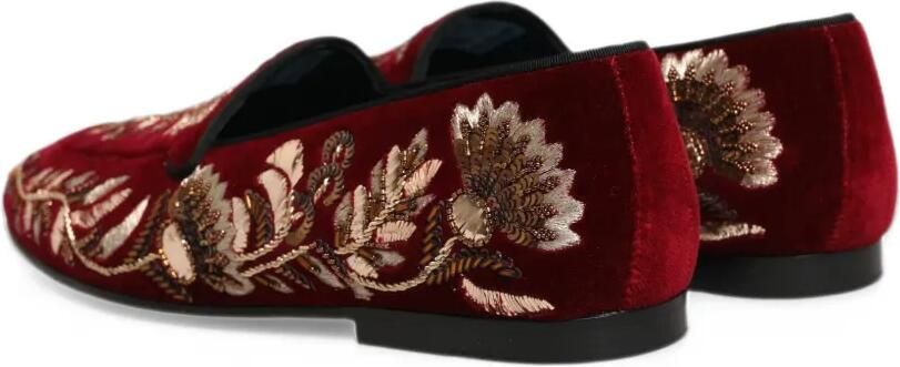 Dolce & Gabbana floral-embroidered velvet loafers Rood - Foto 3
