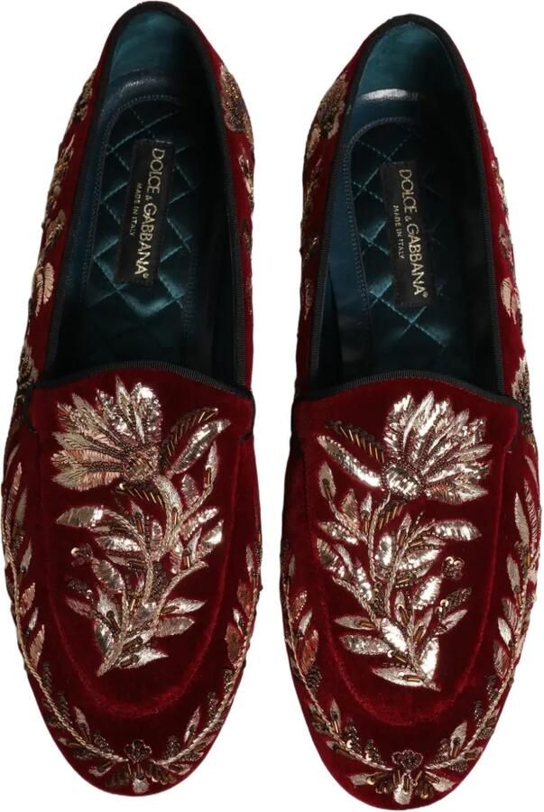 Dolce & Gabbana floral-embroidered velvet loafers Rood - Foto 4