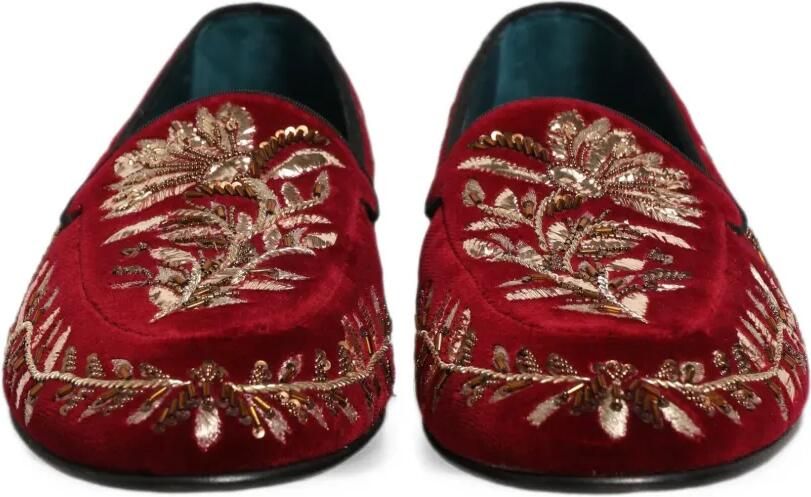 Dolce & Gabbana floral-embroidered velvet loafers Rood - Foto 2