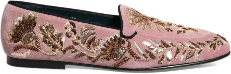 Dolce & Gabbana floral-embroidered velvet loafers Roze