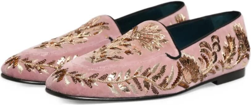 Dolce & Gabbana floral-embroidered velvet loafers Roze - Foto 5