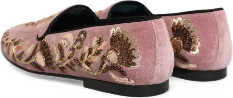 Dolce & Gabbana floral-embroidered velvet loafers Roze - Foto 4