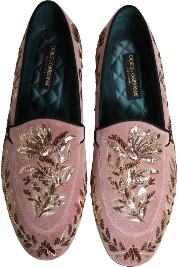 Dolce & Gabbana floral-embroidered velvet loafers Roze - Foto 2