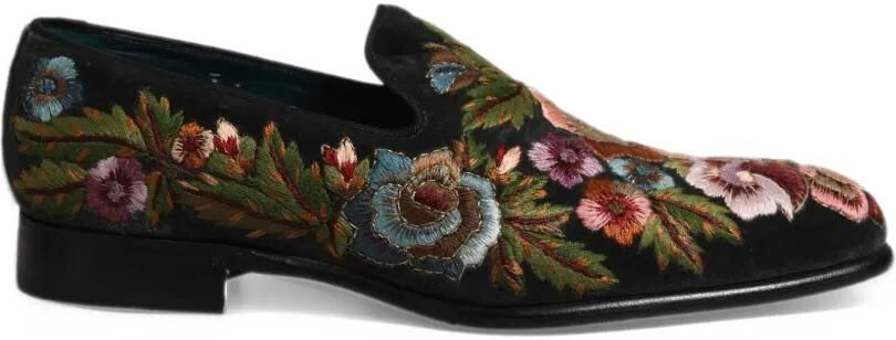 Dolce & Gabbana floral-embroidered velvet loafers Zwart