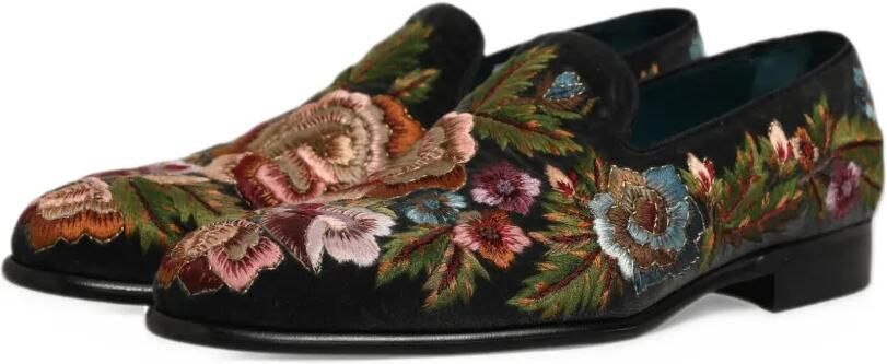 Dolce & Gabbana floral-embroidered velvet loafers Zwart - Foto 5
