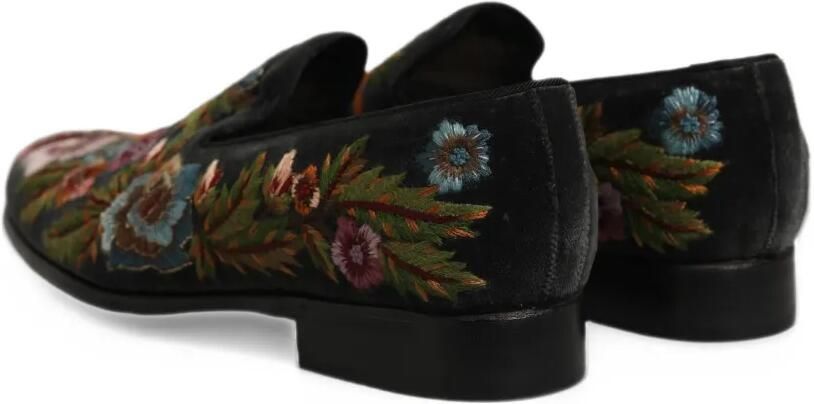Dolce & Gabbana floral-embroidered velvet loafers Zwart - Foto 4