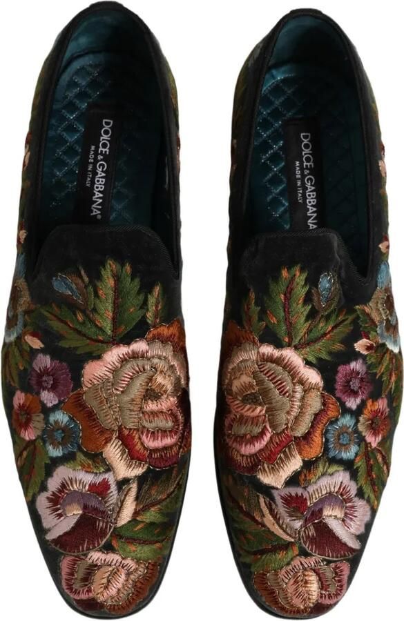 Dolce & Gabbana floral-embroidered velvet loafers Zwart - Foto 2