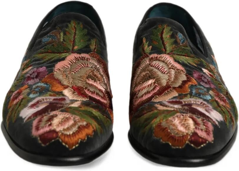 Dolce & Gabbana floral-embroidered velvet loafers Zwart - Foto 3
