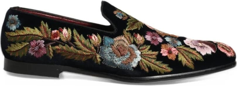 Dolce & Gabbana floral-embroidered velvet loafers Zwart