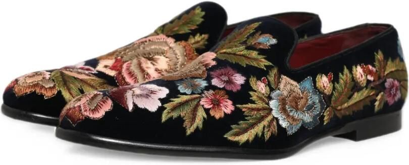 Dolce & Gabbana floral-embroidered velvet loafers Zwart - Foto 5