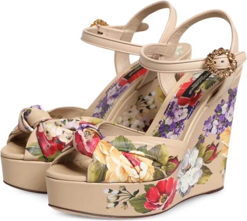 Dolce & Gabbana Sandalen met sleehak en bloemenprint Beige - Foto 4
