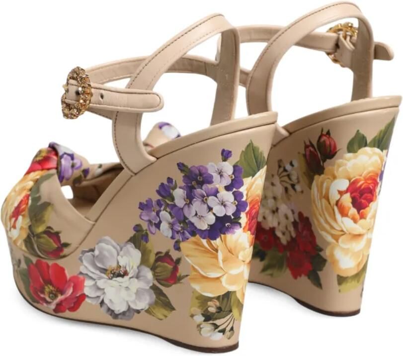 Dolce & Gabbana Sandalen met sleehak en bloemenprint Beige - Foto 5