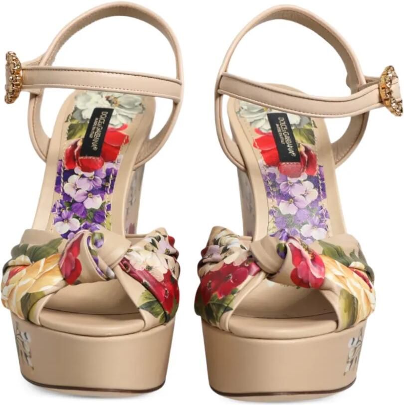 Dolce & Gabbana Sandalen met sleehak en bloemenprint Beige - Foto 3
