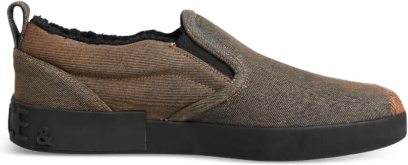 Dolce & Gabbana Gerafelde sneakers met denim-textuur Bruin
