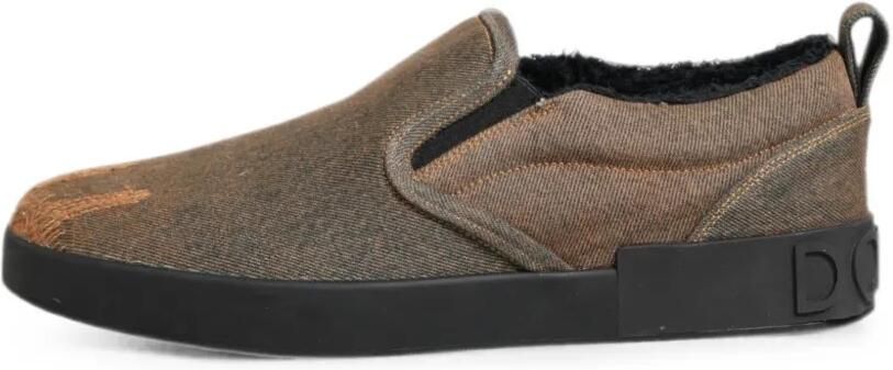 Dolce & Gabbana Gerafelde sneakers met denim-textuur Bruin - Foto 3