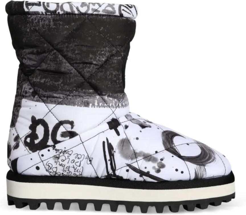 Dolce & Gabbana Gewatteerde laarzen met graffiti-print Wit