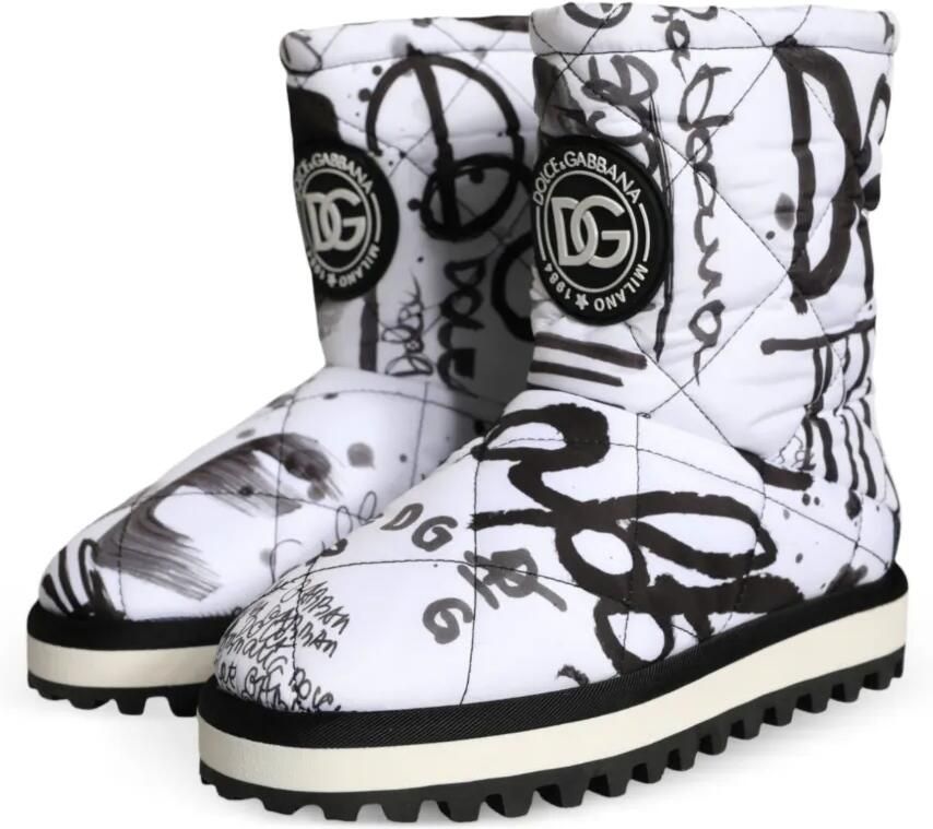 Dolce & Gabbana Gewatteerde laarzen met graffiti-print Wit - Foto 4