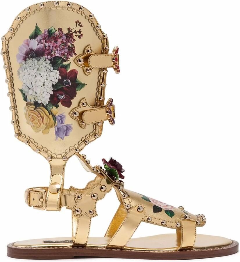 Dolce & Gabbana Gladiator sandalen met bloemenpatroon Goud