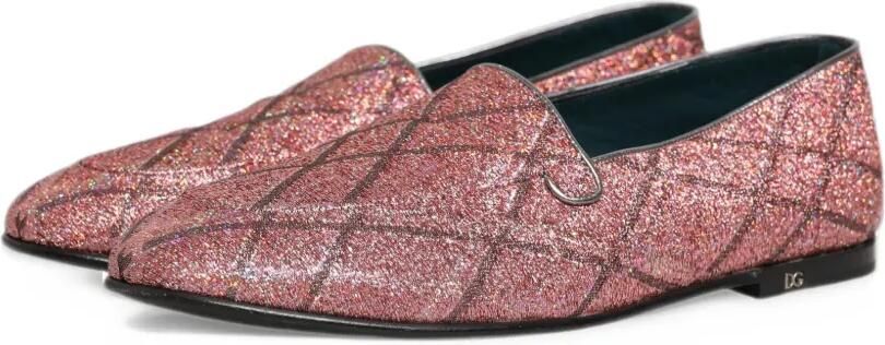 Dolce & Gabbana glitter-effect checked loafers Roze