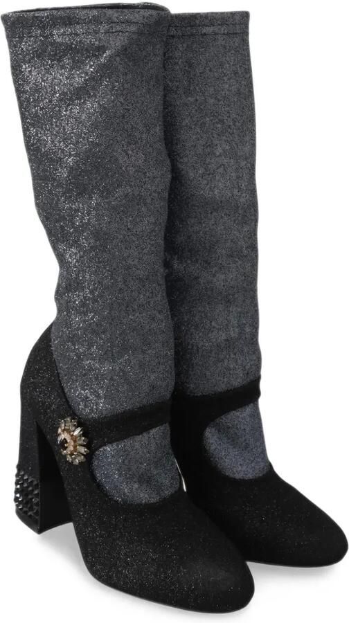 Dolce & Gabbana glitter-effect crystal-embellished boots Zwart - Foto 3