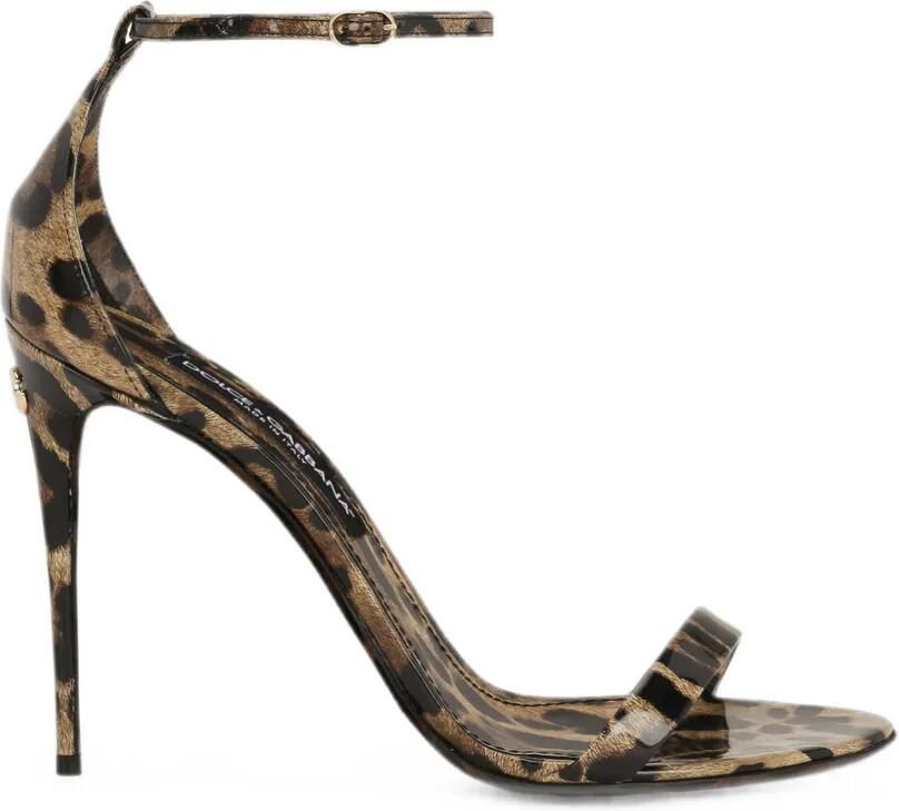 Dolce & Gabbana Kalfsleren sandalen met Leo-print Beige