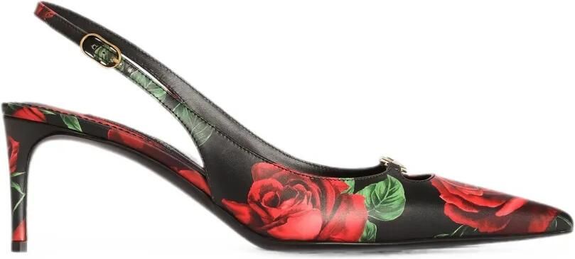 Dolce & Gabbana Kalfsleren slingback pumps met roos-print Zwart