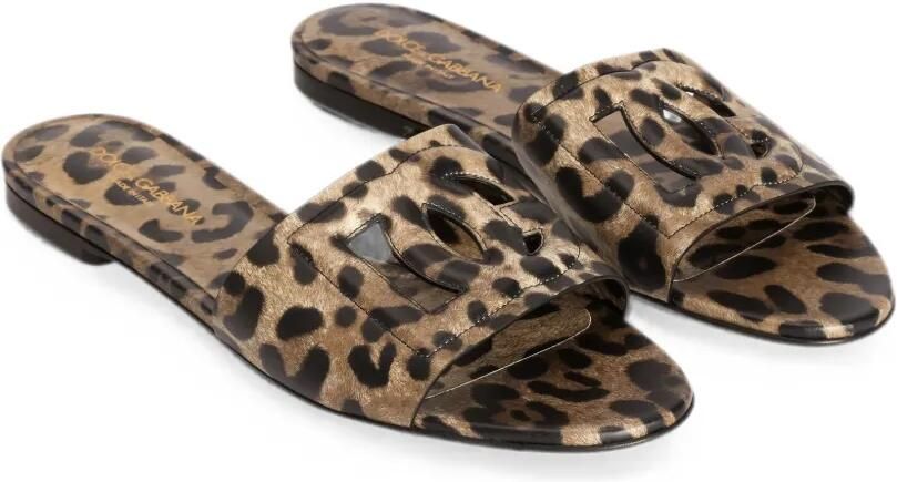 Dolce & Gabbana Kalfsleren slippers met luipaard-print Beige - Foto 3