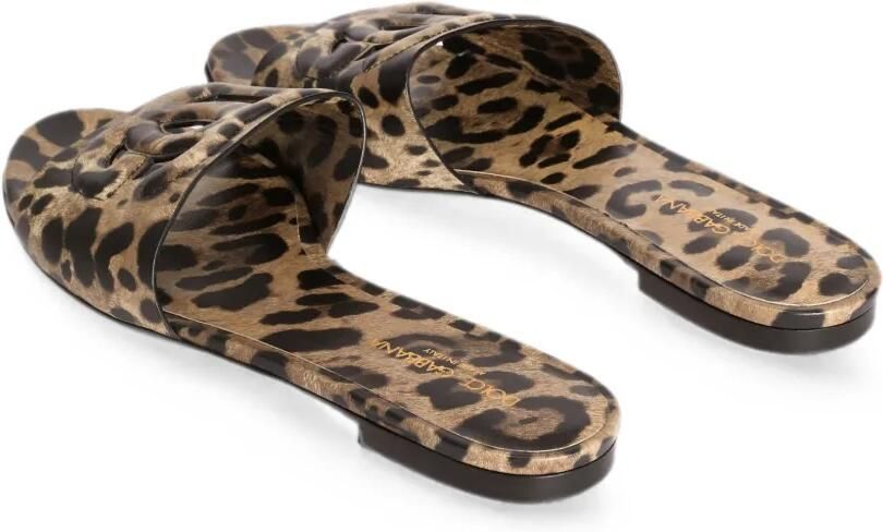Dolce & Gabbana Kalfsleren slippers met luipaard-print Beige - Foto 2