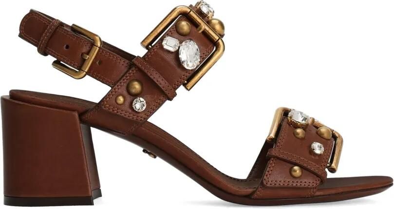 Dolce & Gabbana Keira leren sandalen verfraaid met kristallen Bruin