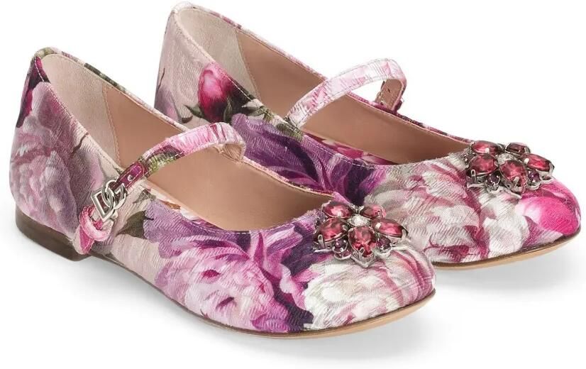 Dolce & Gabbana Kids Brokaat ballerina's met broche Roze