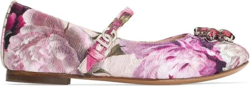 Dolce & Gabbana Kids Brokaat ballerina's met broche Roze - Foto 3