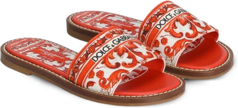 Dolce & Gabbana Kids Canvas platte slippers met Majolica-print Rood