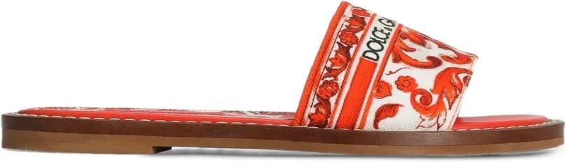 Dolce & Gabbana Kids Canvas platte slippers met Majolica-print Rood - Foto 2
