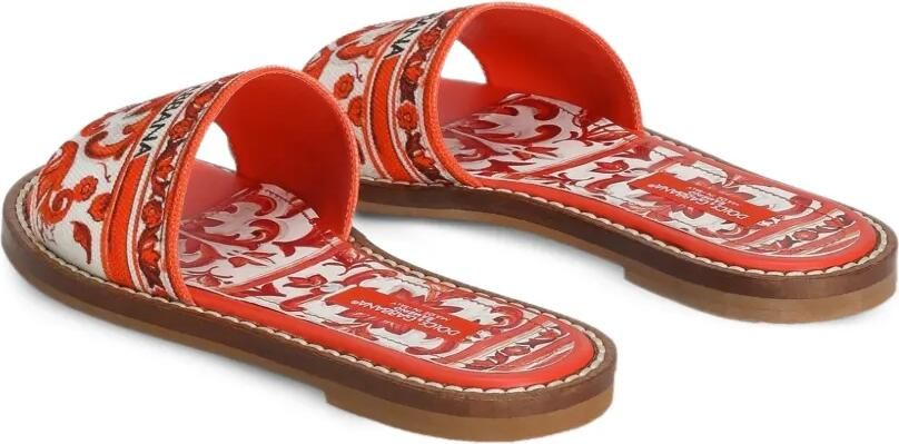 Dolce & Gabbana Kids Canvas platte slippers met Majolica-print Rood - Foto 4