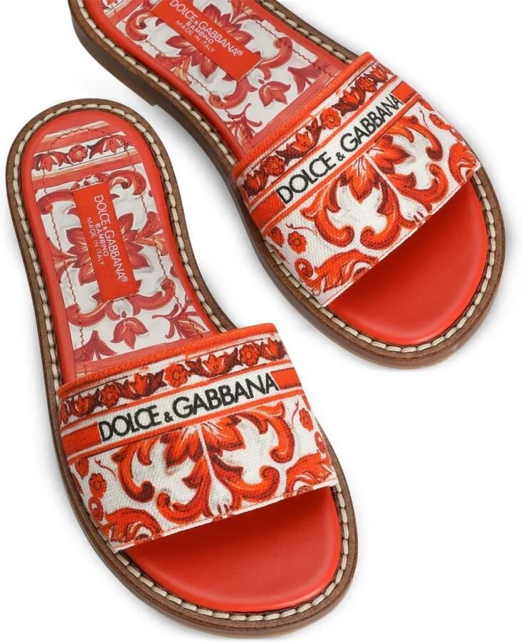 Dolce & Gabbana Kids Canvas platte slippers met Majolica-print Rood - Foto 3