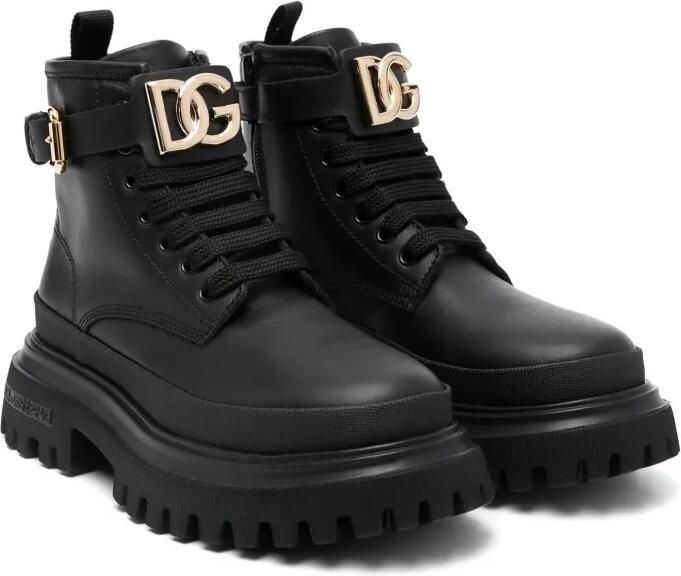 Dolce & Gabbana Kids Combat boots met DG-plakkaat Zwart